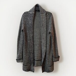 George Black & White Chunky Knit Cardigan - Large